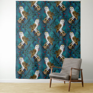 Owls, ferns, oak and berries 3 tapestry