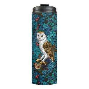 Owls, ferns, oak and berries 3 thermal tumbler