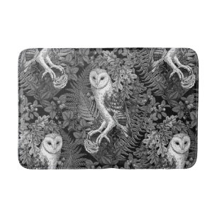 Owls, ferns, oak and berries 4 bath mat