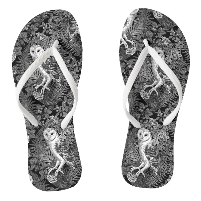 Owls, ferns, oak and berries 4 flip flops (Footbed)