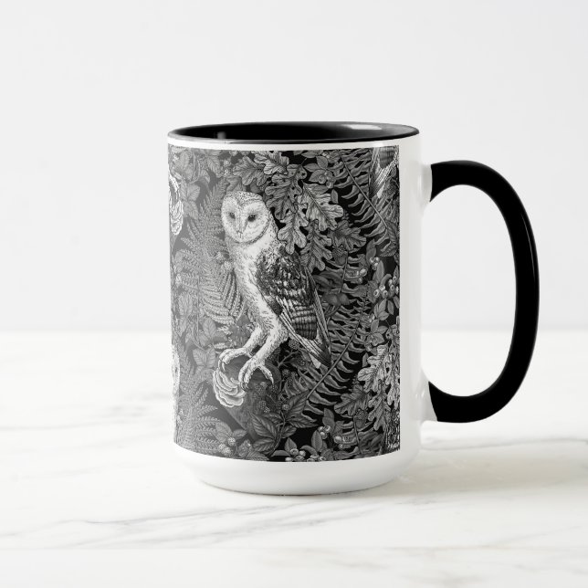 Owls, ferns, oak and berries 4 mug (Right)