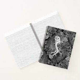Owls, ferns, oak and berries 4 notebook