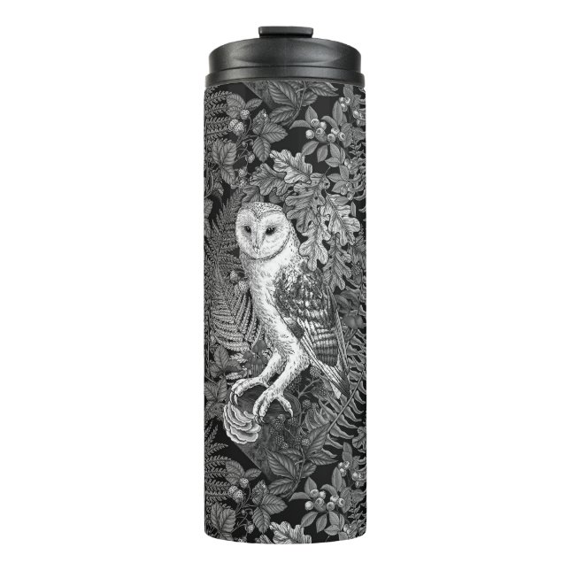 Owls, ferns, oak and berries 4 thermal tumbler (Front)