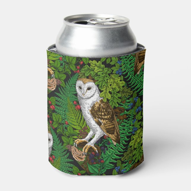 Owls, ferns, oak and berries can cooler (Can Front)