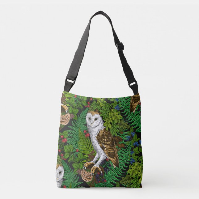 Owls, ferns, oak and berries crossbody bag (Front)