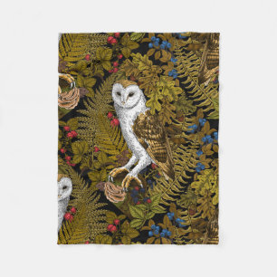 Owls, ferns, oak and berries fleece blanket