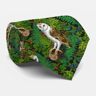 Owls, ferns, oak and berries tie