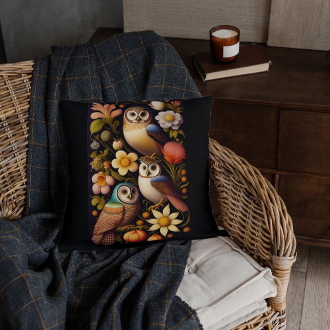 Owls & Flowers | Modern Haeckel    Cushion (Creator Uploaded)
