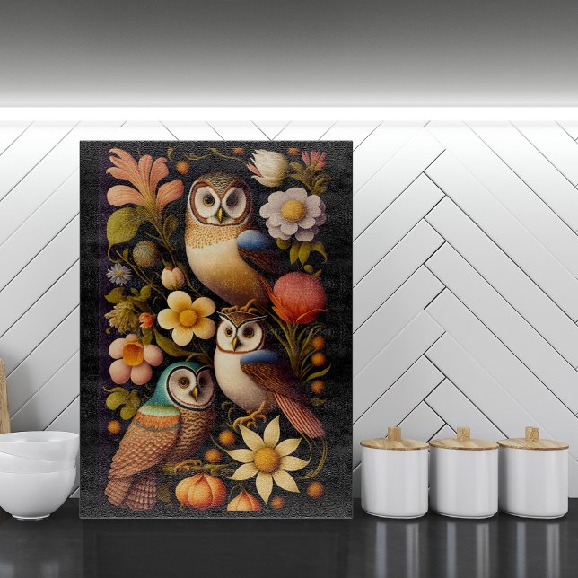 Owls & Flowers | Modern Haeckel   Cutting Board (Creator Uploaded)