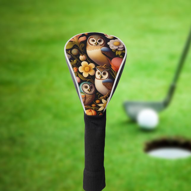 Owls & Flowers | Modern Haeckel  Golf Head Cover (Creator Uploaded)