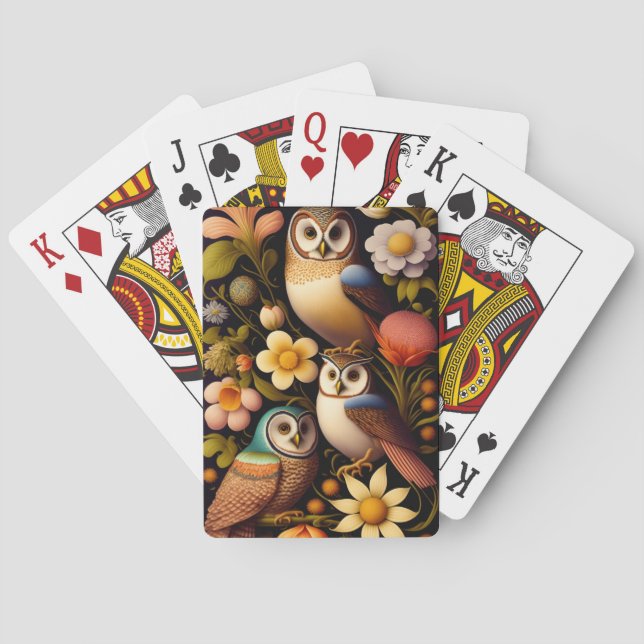 Owls & Flowers | Modern Haeckel   Playing Cards (Back)