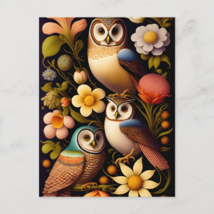 Owls & Flowers Modern Haeckel Postcard