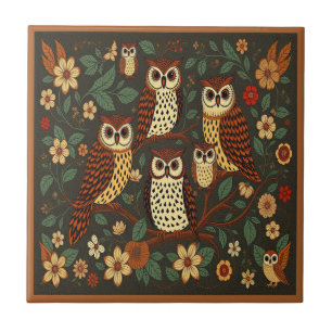 Owls Forest Animals Earthy Tones Rustic Boho  Tile