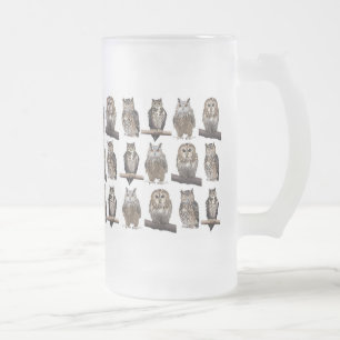 Owls Frosted Glass Beer Mug
