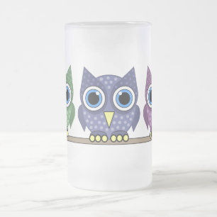 owls frosted glass beer mug