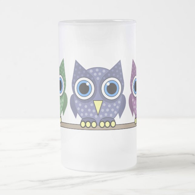 owls frosted glass beer mug (Center)