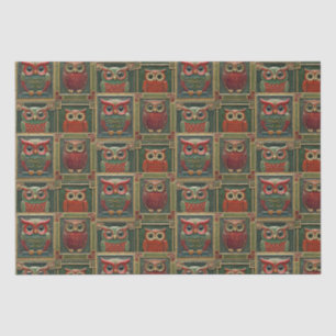 Owls green and red tissue paper