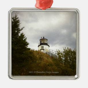 Owl's Head Lighthouse on a Cloudy Day Metal Tree Decoration