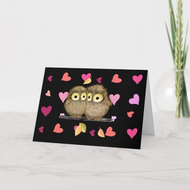 Owls Hearts Blank Greeting Card (Front)