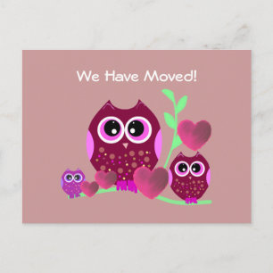 Owls & Hearts We've Moved Announcement Postcard