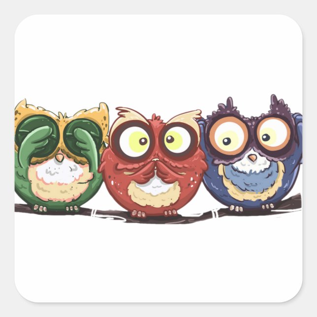 Owls Hoot See Speak Hear No Evil Square Sticker (Front)