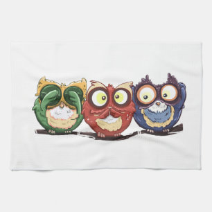 Owls Hoot See Speak Hear No Evil Tea Towel
