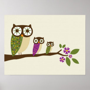owls in a row canvas poster