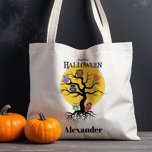 Owls in a Spooky Tree Halloween Tote Bag