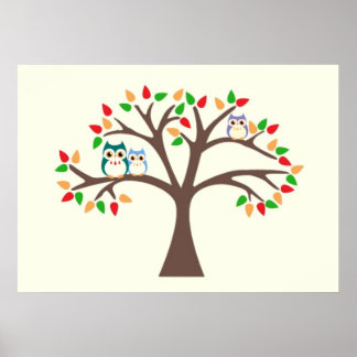 Owls in an All-season Tree Poster