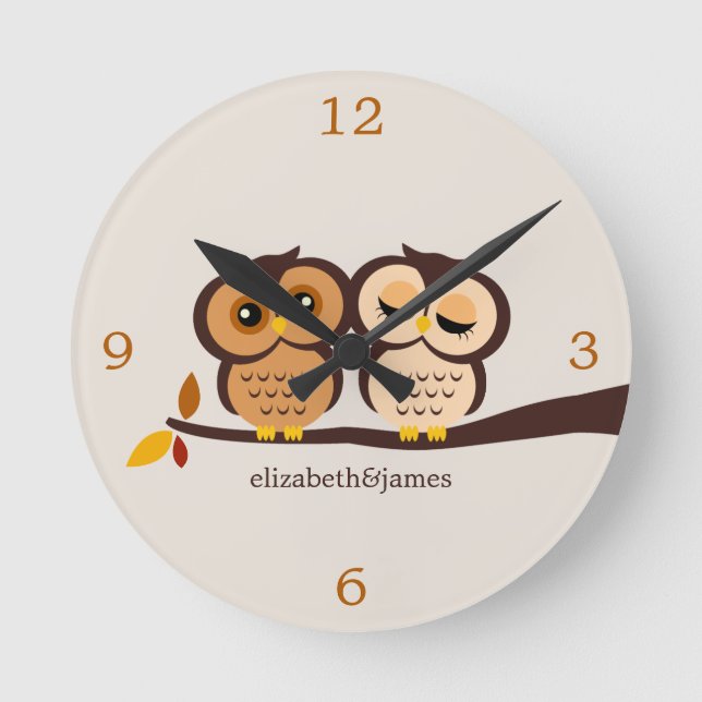 Owls in Autumn Round Clock (Front)