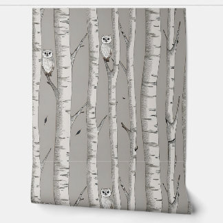 Owls In Birch Trees Wallpaper