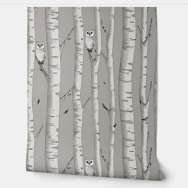 Owls In Birch Trees Wallpaper (Unrolling)
