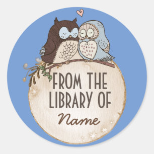 OWLS IN LOVE, ANIMAL STICKER, FROM THE LIBRARY OF CLASSIC ROUND STICKER