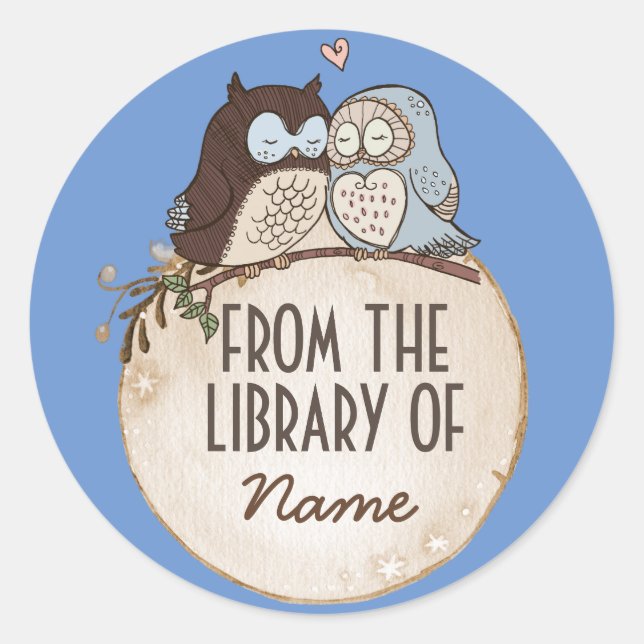 OWLS IN LOVE, ANIMAL STICKER, FROM THE LIBRARY OF CLASSIC ROUND STICKER (Front)