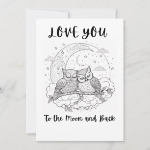 Owls in Love Colouring Page Valentine Day Hearts Holiday Card