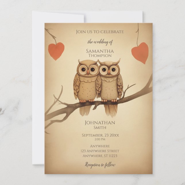 Owls in love  invitation (Front)