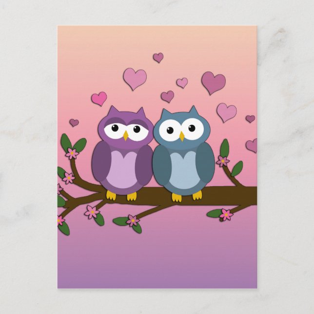 Owls in love postcard (Front)