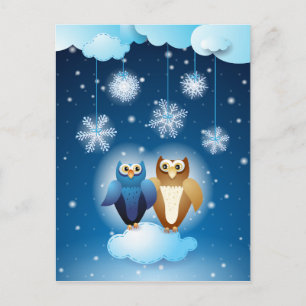 Owls in love, postcard
