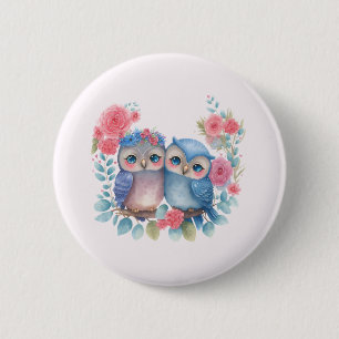 Owls in Love Sitting on a Tree Branch 6 Cm Round Badge