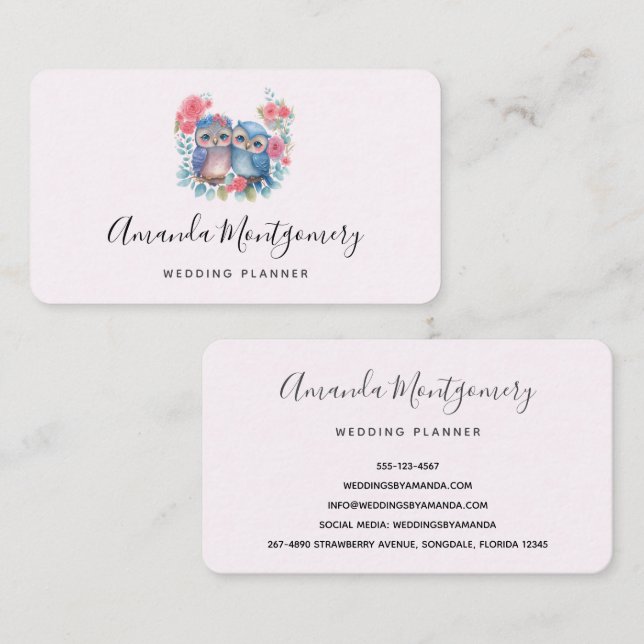  Owls in Love Sitting on a Tree Branch Business Card (Front/Back)