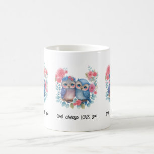 Owls in Love Sitting on a Tree Branch Cute Pun Coffee Mug