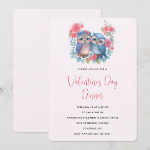Owls in Love Sitting on a Tree Branch Valentine's Invitation
