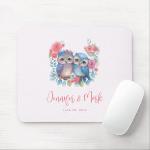 Owls in Love Sitting on a Tree Branch Wedding Mouse Mat