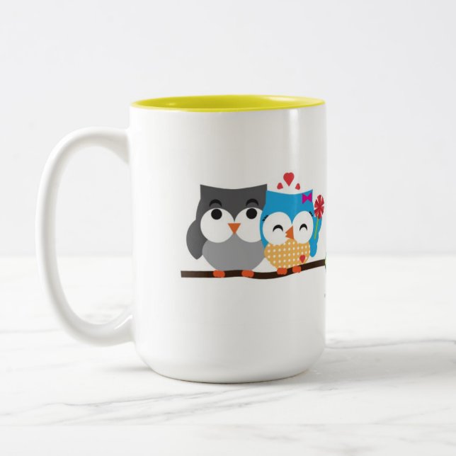 Owls in love Two-Tone coffee mug (Left)