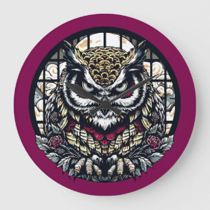 Owls in Round Windows Large Clock