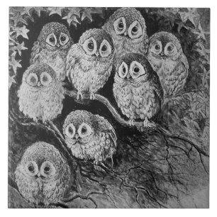 Owls in the Forest, Louis Wain Tile