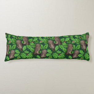 Owls in the forest on dark green body cushion
