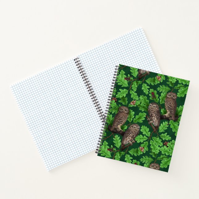 Owls in the forest on dark green notebook (Inside)