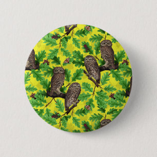 Owls in the Forest on lemon yellow 6 Cm Round Badge