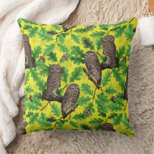 Owls in the Forest on lemon yellow Cushion